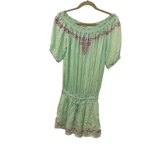 chach BEACH turquoise embroidered purple heart beach cover up dress M